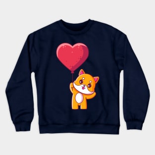 Cute dog shiba inu holding love balloon Crewneck Sweatshirt